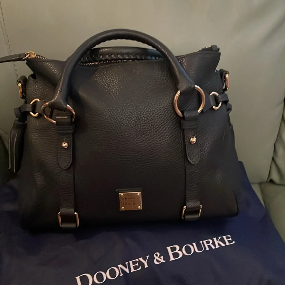 Dooney&bourke Navy Blue Pebbled Leather Florentine  Tassel Satchel 🔺FIRM🔺 - Picture 11 of 16